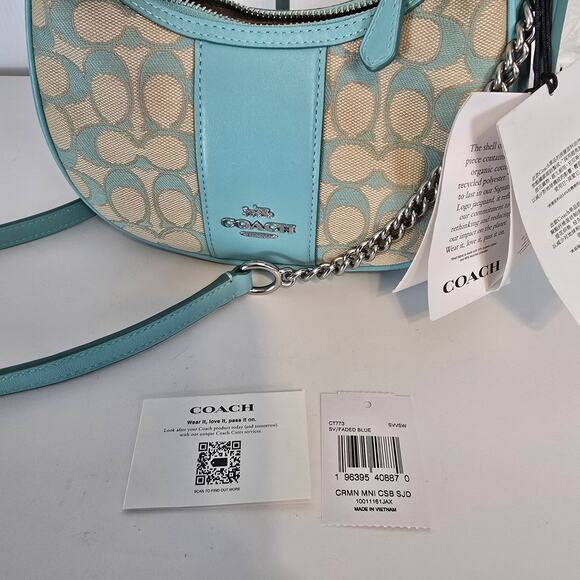 Coach Carmen Mini Crossbody in Signature Jacquard Faded Blue Top Handle NEW - Picture 8 of 10